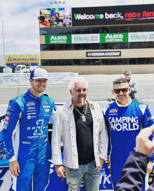 Serial 1 team at Sonoma Raceway with Guy Fieri and the race crew
