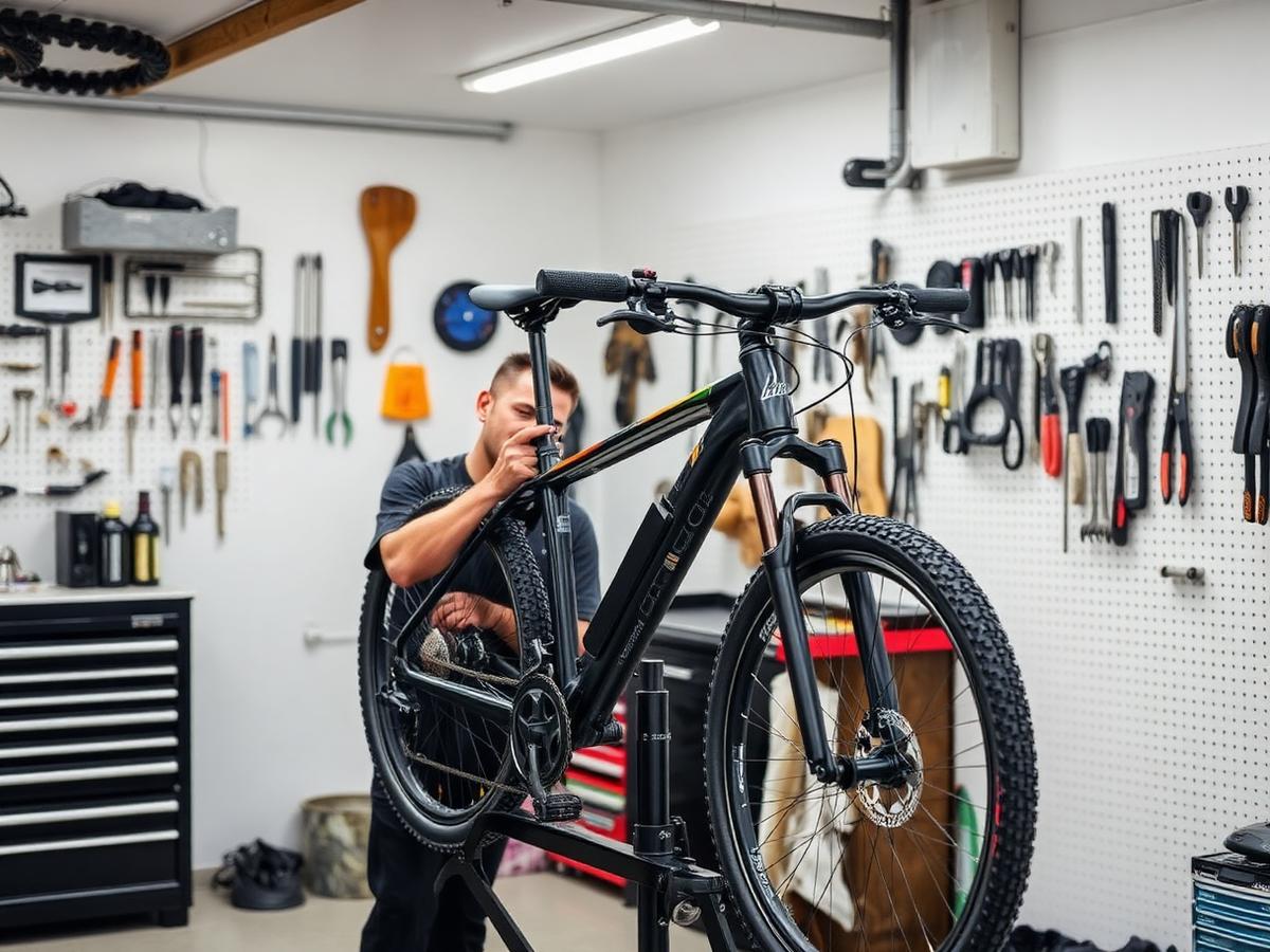 Mechanic repairing an e-bike in the Sierra E-Bike service department
